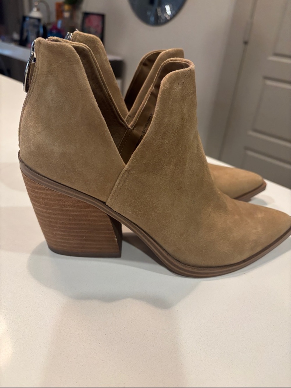 Women's Steve Madden Suede V-Cut Ankle Booties in Tan